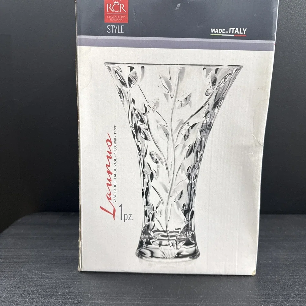 RCR Royal Crystal Rock Laurus Clear Lead Vase Made in Italy LARGE 12